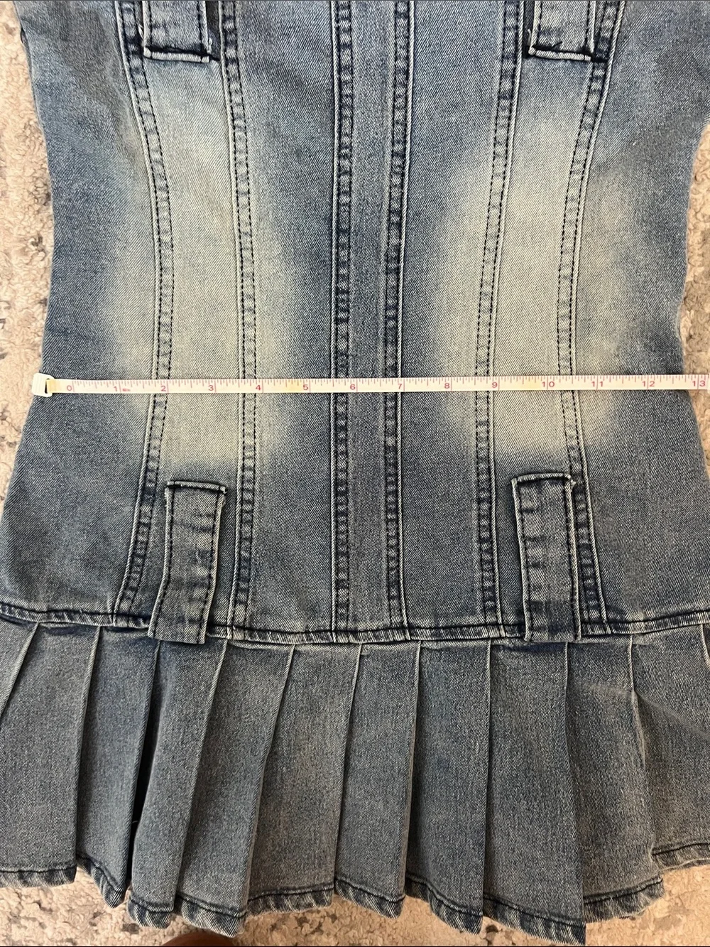 Y2K Acid Wash Denim Corset Mini Dress Pleated Skater Sz S